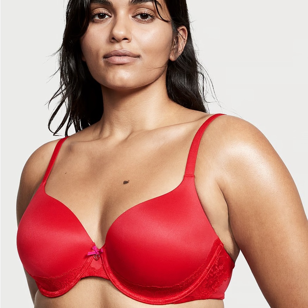 BODY BY VICTORIA Lightly Lined Full-Coverage Lace-Trim Bra Red 36DDD